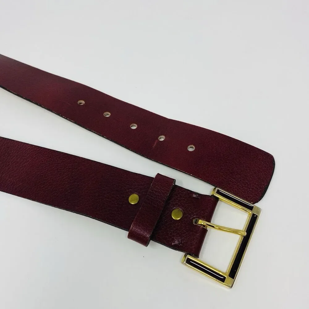 VTG Mens Sz 40 Saffiano Red Pebbled Leather Dressy Casual Work Belt Gold Buckle